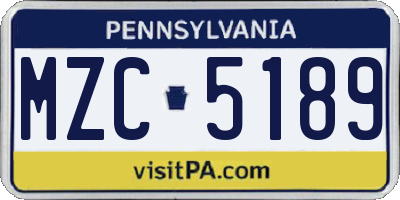 PA license plate MZC5189