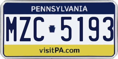 PA license plate MZC5193