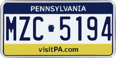 PA license plate MZC5194