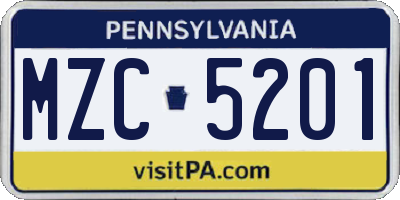PA license plate MZC5201