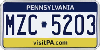 PA license plate MZC5203