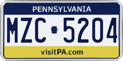 PA license plate MZC5204