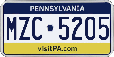PA license plate MZC5205