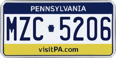 PA license plate MZC5206