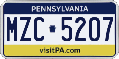 PA license plate MZC5207