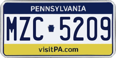 PA license plate MZC5209