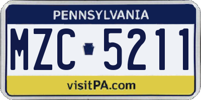 PA license plate MZC5211