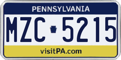 PA license plate MZC5215