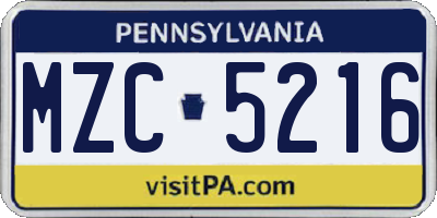 PA license plate MZC5216