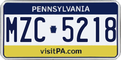 PA license plate MZC5218
