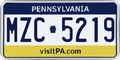 PA license plate MZC5219