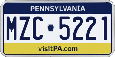 PA license plate MZC5221