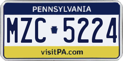 PA license plate MZC5224
