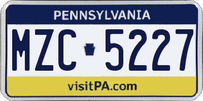 PA license plate MZC5227