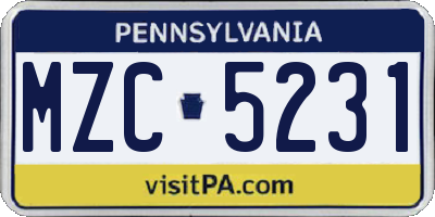 PA license plate MZC5231