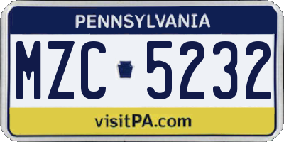 PA license plate MZC5232