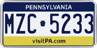 PA license plate MZC5233