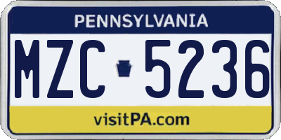 PA license plate MZC5236