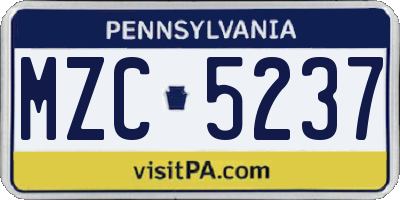 PA license plate MZC5237