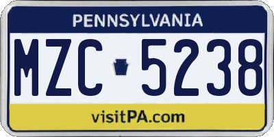 PA license plate MZC5238