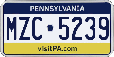 PA license plate MZC5239