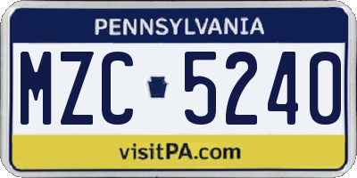 PA license plate MZC5240