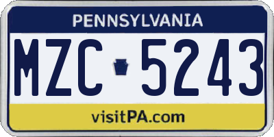 PA license plate MZC5243