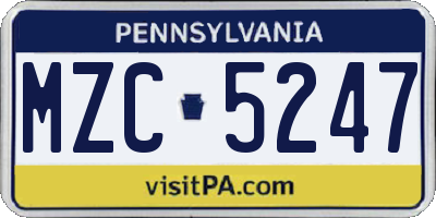 PA license plate MZC5247