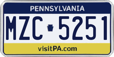PA license plate MZC5251