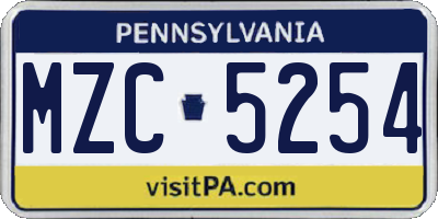 PA license plate MZC5254