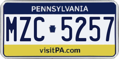 PA license plate MZC5257