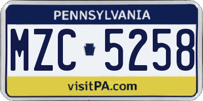 PA license plate MZC5258