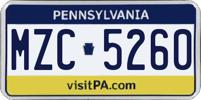PA license plate MZC5260