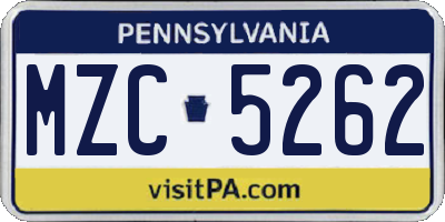 PA license plate MZC5262
