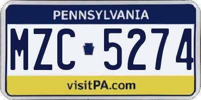PA license plate MZC5274