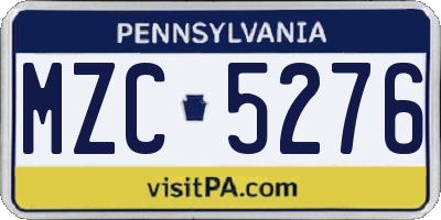PA license plate MZC5276