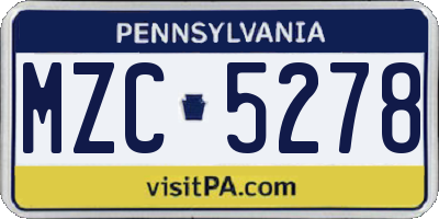 PA license plate MZC5278