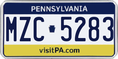 PA license plate MZC5283