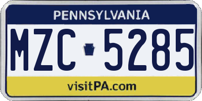 PA license plate MZC5285