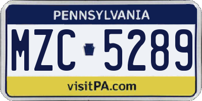 PA license plate MZC5289