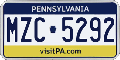 PA license plate MZC5292