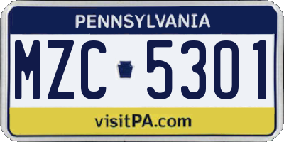 PA license plate MZC5301