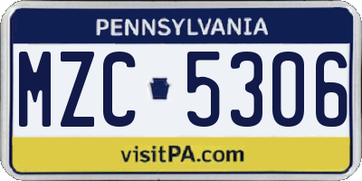 PA license plate MZC5306