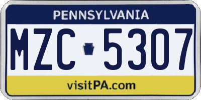 PA license plate MZC5307