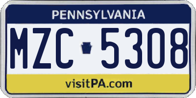PA license plate MZC5308