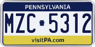 PA license plate MZC5312