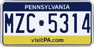 PA license plate MZC5314