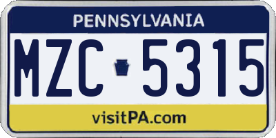 PA license plate MZC5315