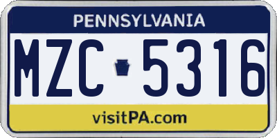 PA license plate MZC5316