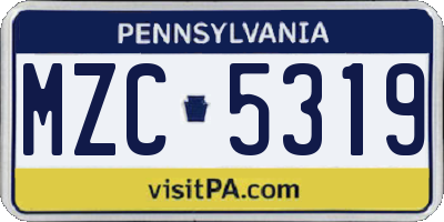 PA license plate MZC5319